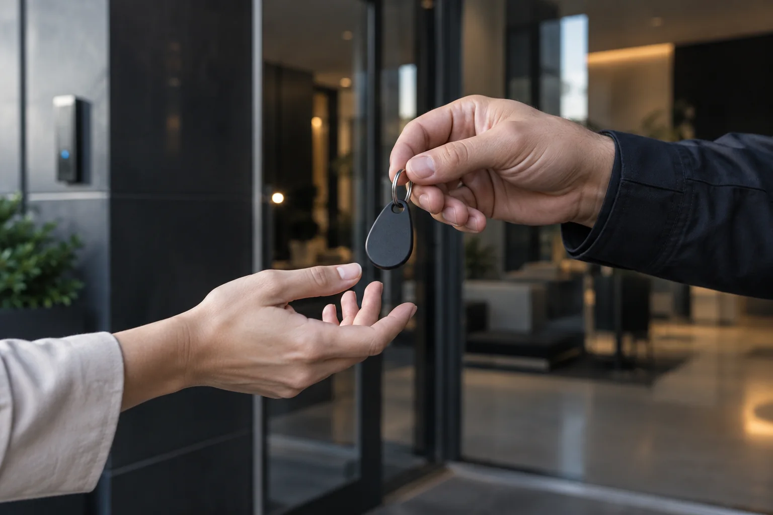 An access fob being handed to a resident — illustration for Adelaide locksmith services
