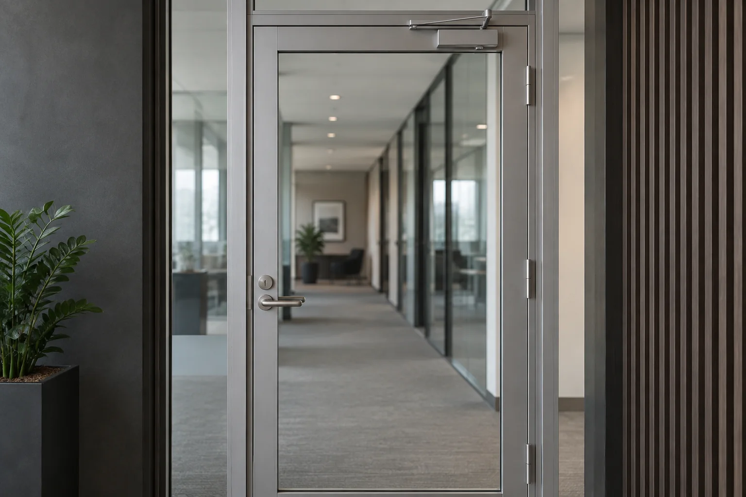 Lock and handle hardware on a commercial entrance door — illustration for Adelaide locksmith services