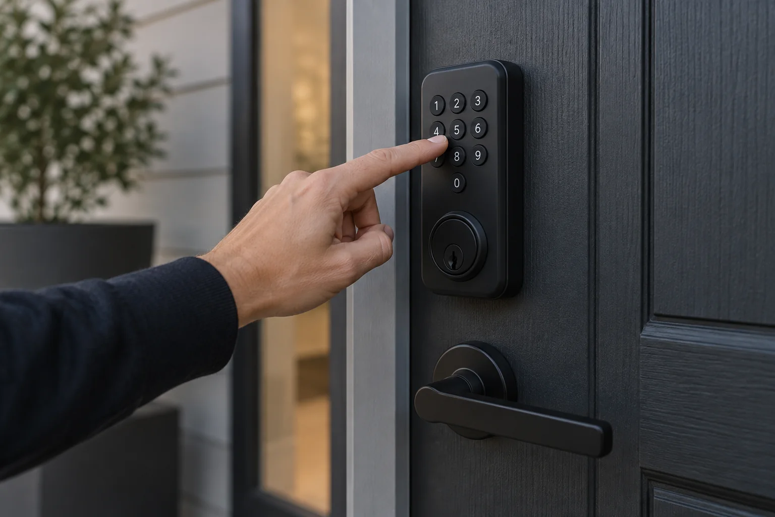 Electronic door lock installed on a front door — illustration for Adelaide locksmith services