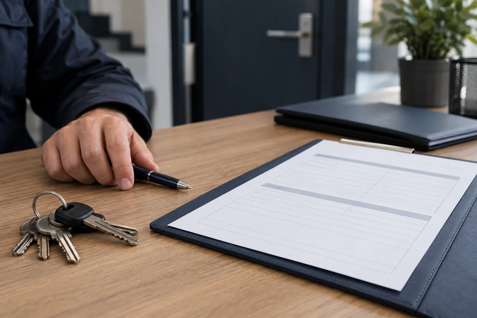 Keys and facilities handover paperwork on a desk — illustration for Adelaide locksmith services