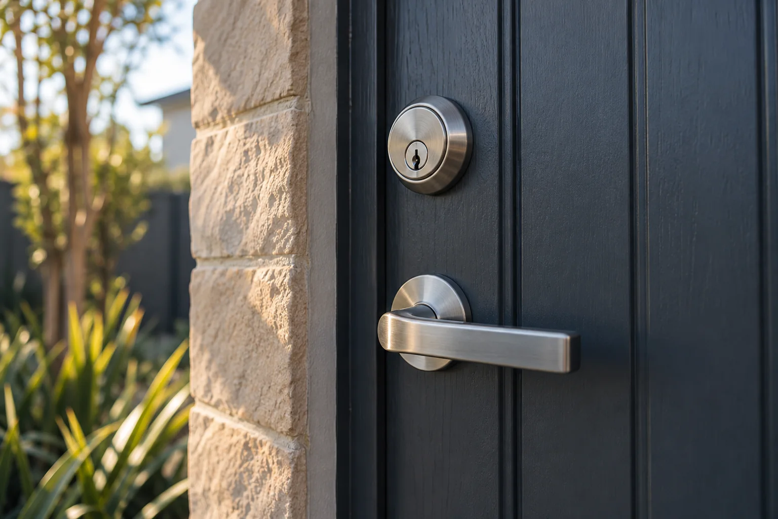 Door handle and lock installed on a front door — illustration for Adelaide locksmith services