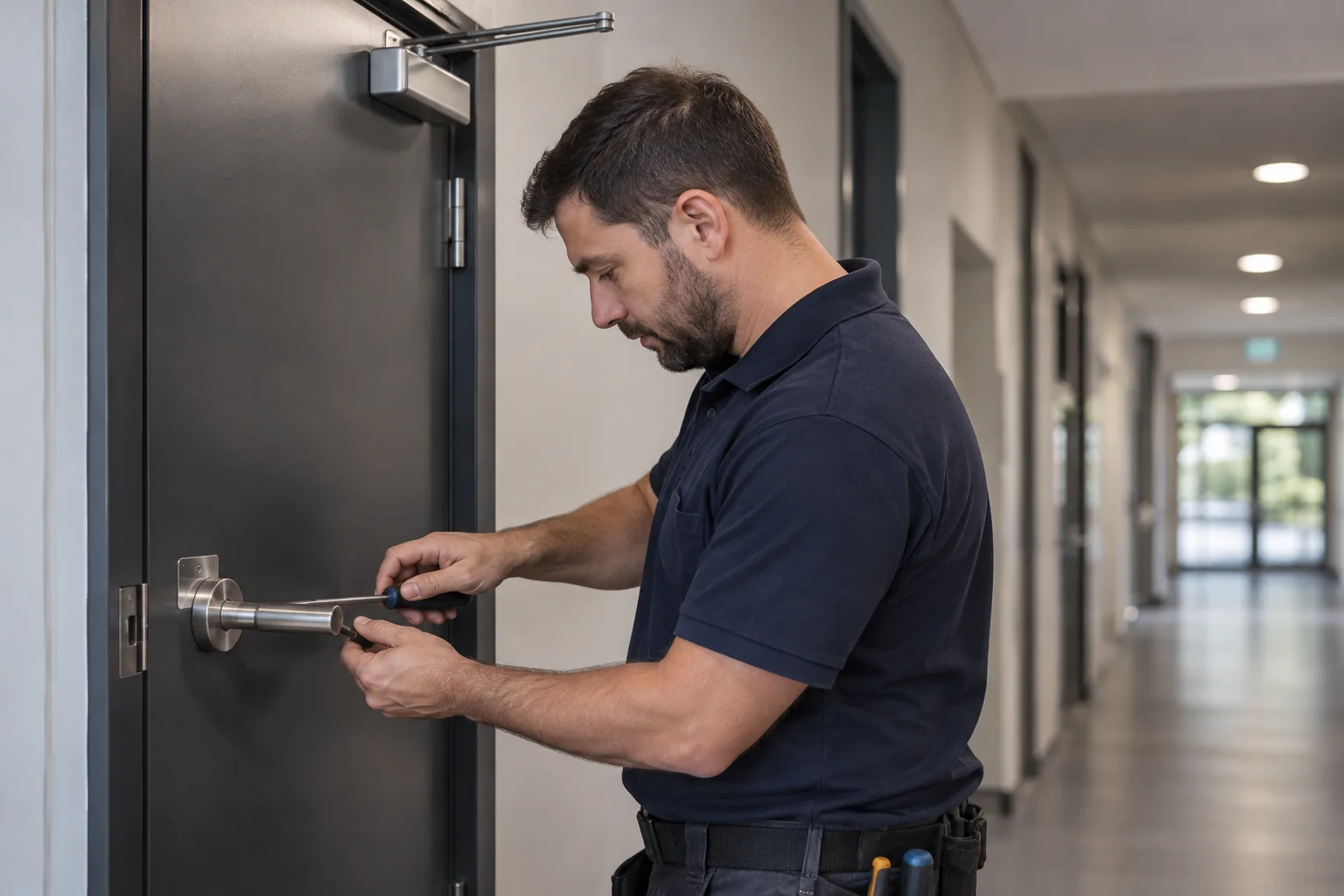 Door hardware at an institutional entrance — illustration for Adelaide locksmith services