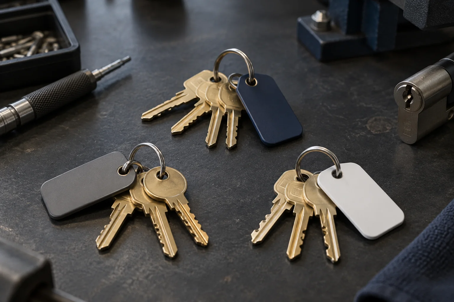 Keys organised into tagged groups by access level — illustration for Adelaide locksmith services