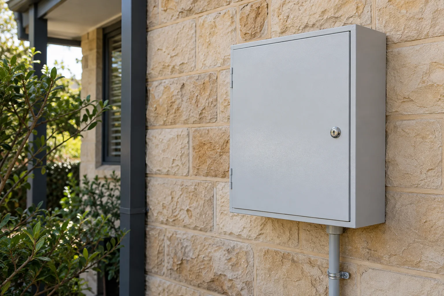 Closed outdoor electricity meter enclosure — illustration for Adelaide locksmith services
