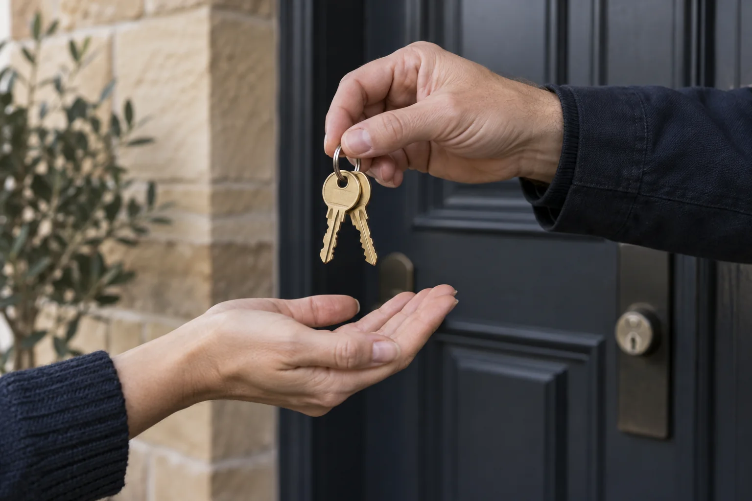 A set of new house keys being handed over — illustration for Adelaide locksmith services