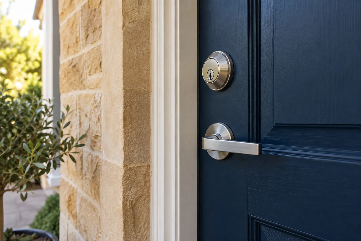 Replacement lock and handle fitted to a residential front door — illustration for Adelaide locksmith services