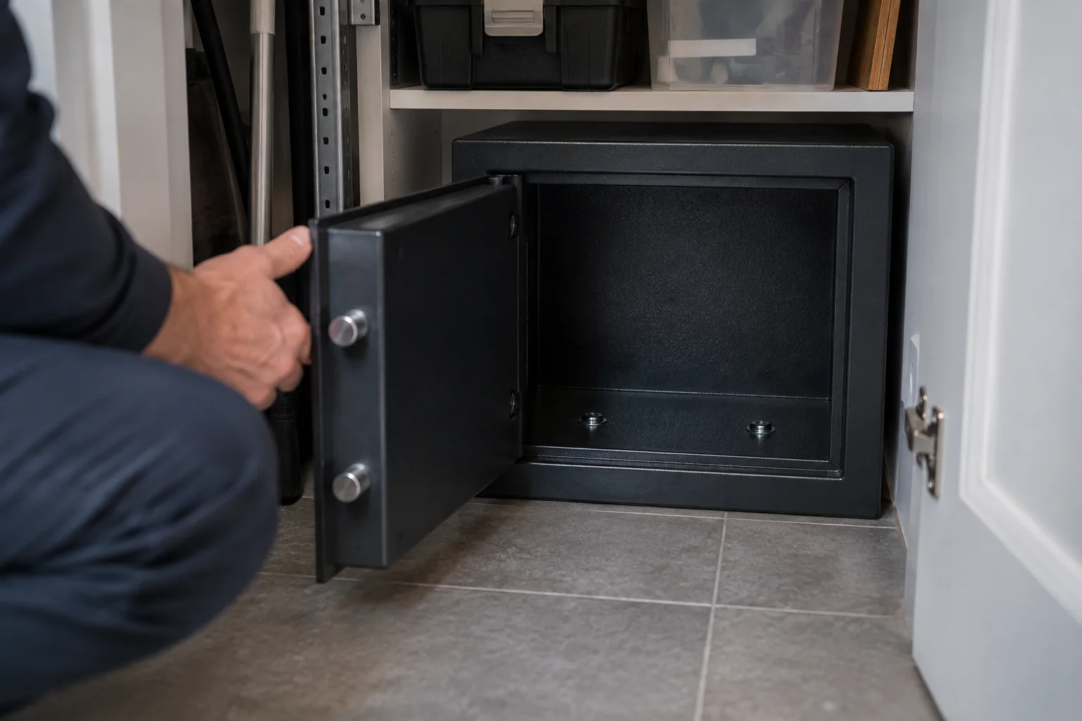 A safe positioned with anchoring hardware — illustration for Adelaide locksmith services