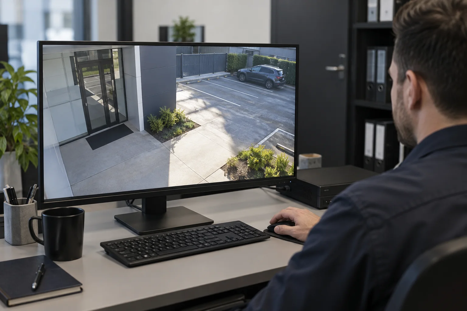 A screen showing security-camera views — illustration for Adelaide locksmith services