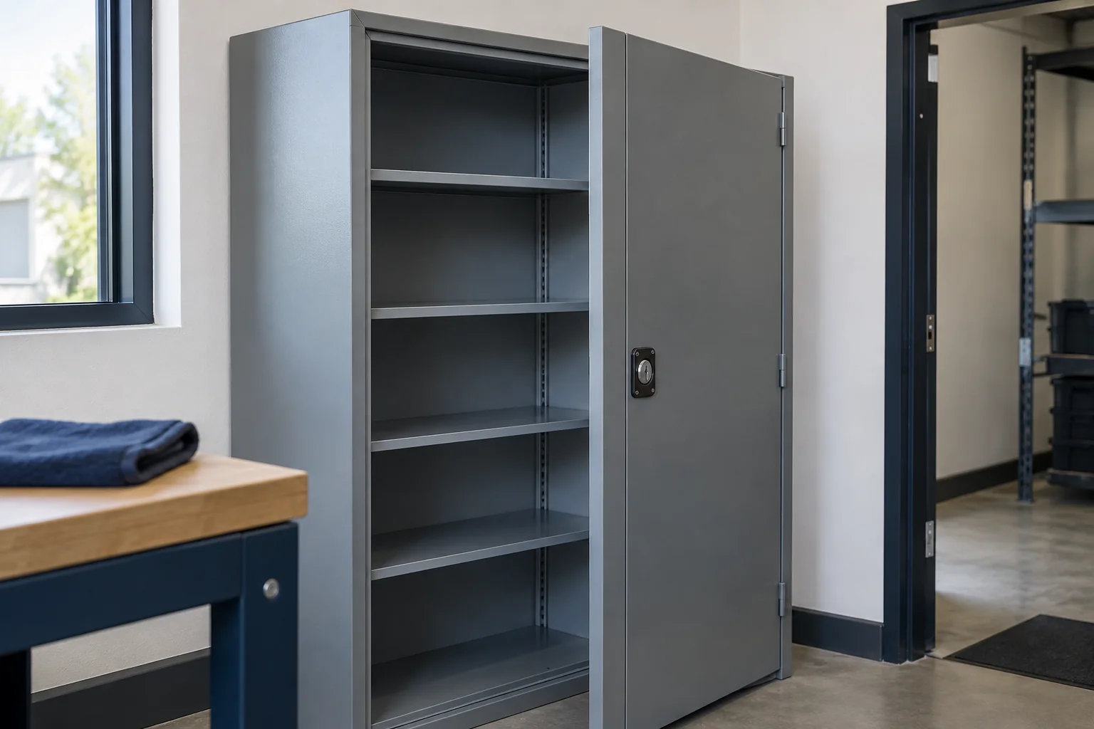 A closed security storage cabinet — illustration for Adelaide locksmith services